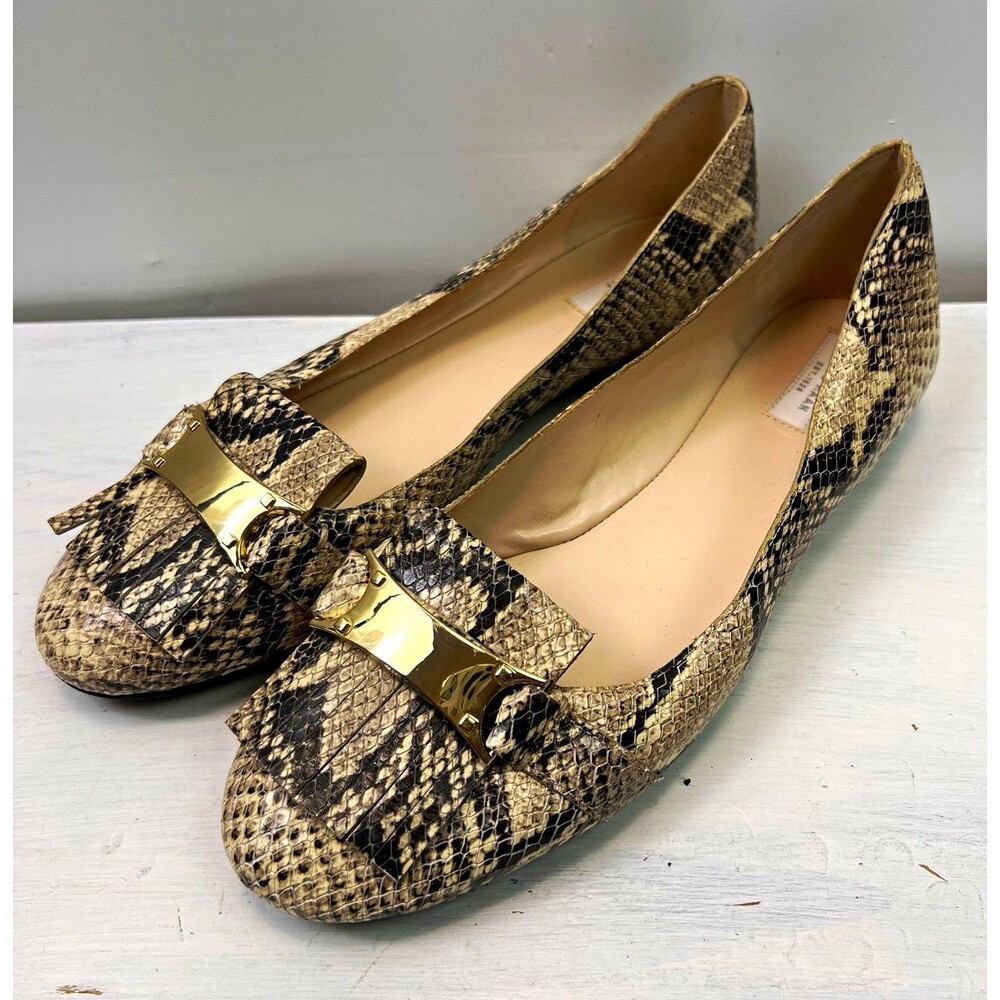 Cole Haan Grand.OS Women’s Snake Print Slip On Flats Round Toe Beige/Black 8.5B